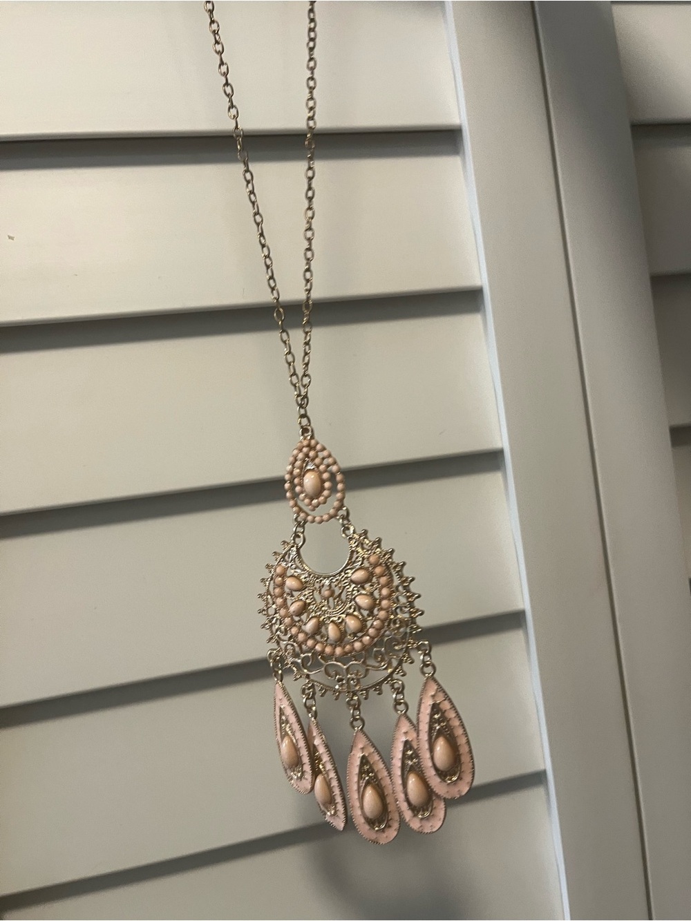 2Pc Set Delicate Pink Bead Teardrop Pendant Necklaces- Women Jewelry